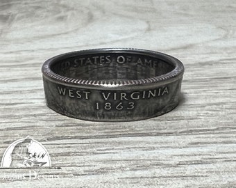 WEST VIRGINA State Quarter Coin Ring Size 6-14, Coin Ring, Coin Jewelry, State Coin Ring, State Ring, Coin, Gift for Men, Unique Jewelry