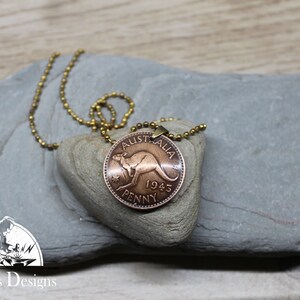 1943 Australia Penny Pendant With 24 inch Gold Ball Chain L6072