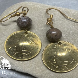 Domed Barbados Five Cent Earrings | Gift For Women | Travel Jewelry | Souvenir jewelry L8090