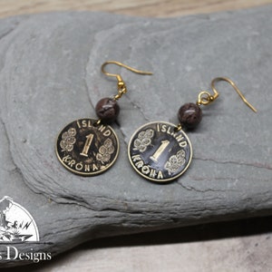 Iceland Coin Earrings.  Charm. Island pendant jewelry.  L8069