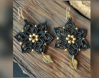 Boho Mandala Macrame Earrings | Brass Beads, Hippie Dangle
