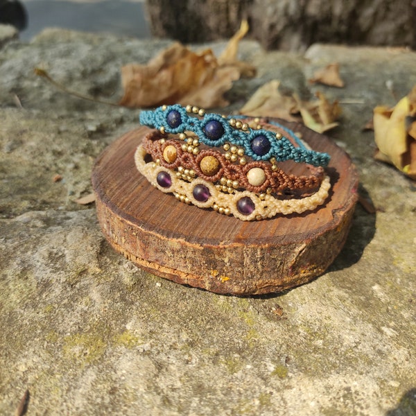 Boho macrame bracelets with natural gemstones, simple, petite, hippie bracelets,Mother's day gift
