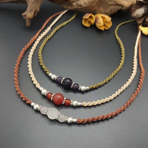 Macrame choker Minimalist handmade necklace Boho macrame jewelry Crystal choker with silver beads