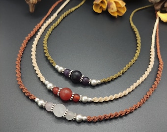 Handmade Macrame Crystal Choker: Minimalist Boho Necklace