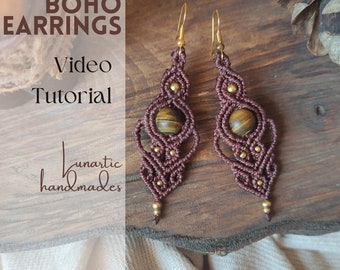 Pendientes micromacramé video tutorial Pendientes DIY Patrón pendientes macramé