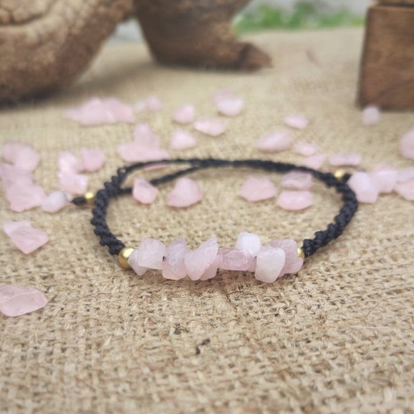 Rose Quartz Macrame bracelet Boho gemstone bracelet Healing Crystal jewelry Hippie armband Gift for her Unisex Gift ideas Spiritual jewelry