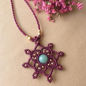 Mandala Macrame Necklace – Custom Gemstone Pendant, Boho Hippie Jewelry