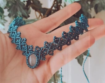 Boho Macrame Necklace: Rose Quartz, Ethnic Choker