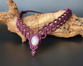 Macrame  choker with rose quartz Boho macrame necklace