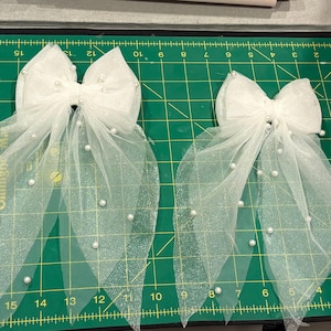 Pearl Tulle Bow | Personalized Wedding/Engagement Hair Bow | Bridesmaids/Flower Girls
