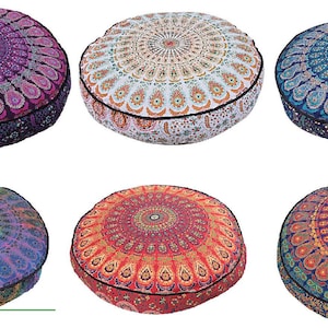 Mandala Floor Pillow Cover: Bohemian Indian Decor, 35&quot; Cotton Pouf