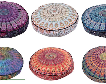 Fodera per cuscino da pavimento Mandala: arredamento indiano boho, pouf in cotone da 35"