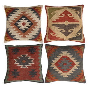 Handwoven Wool Jute Cushion Cover Set: Boho Throw Pillow, 18x18