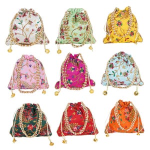 Embroidered Silk Potli Bag: Indian Bridal Clutch, Wedding Favor