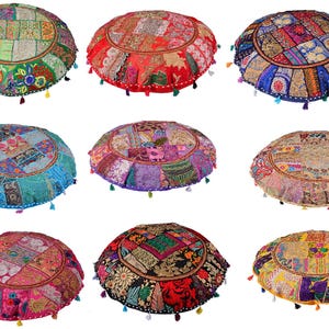 Large Bohemian Floor Pillow Cover: 32&quot; Embroidered Indian Cushion
