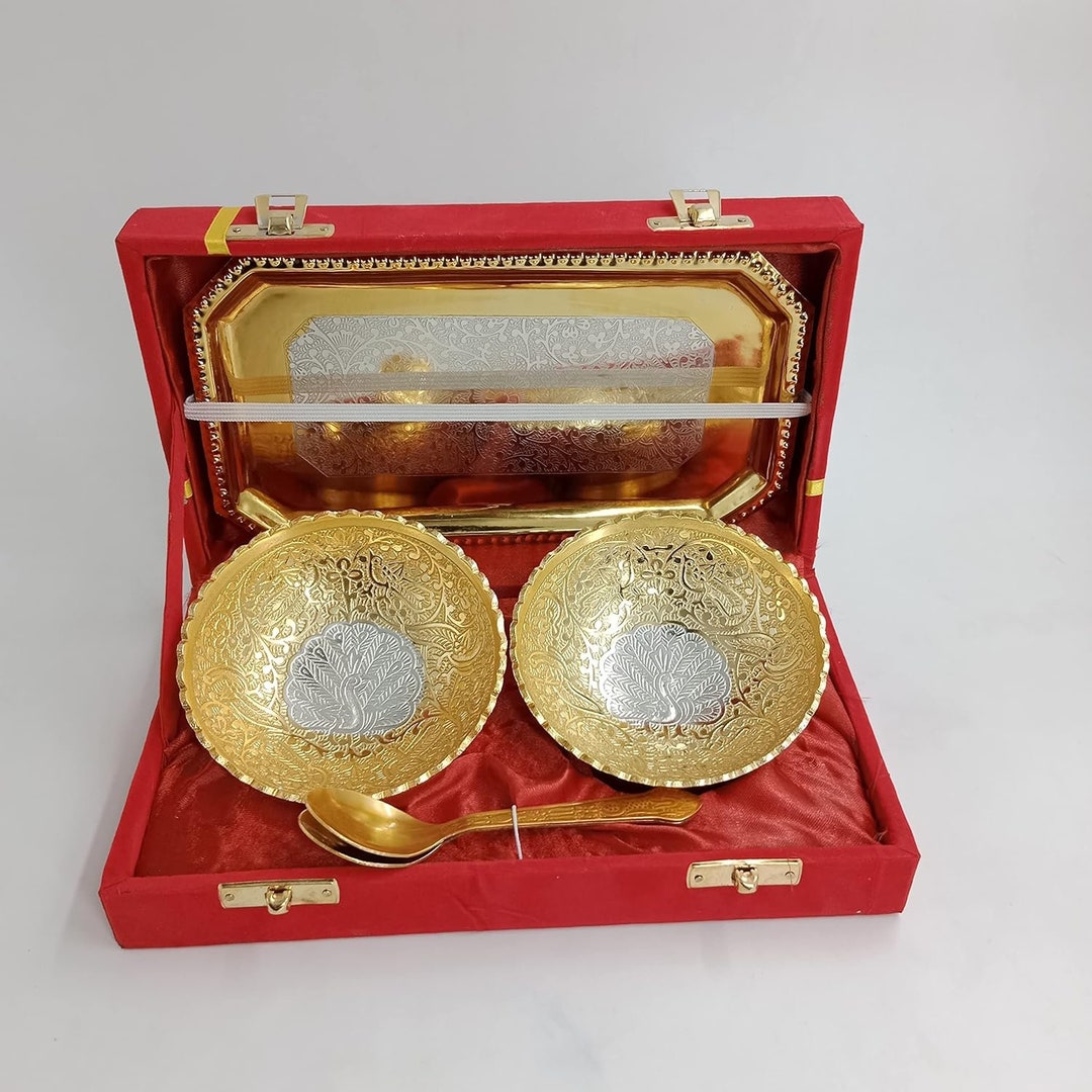 Decorative Bowls Set With Box Silver Gold Plated Bowl Set, Indian