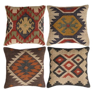 Handwoven Wool Jute Cushion Cover Set of 4: Ethnic Vintage Pillow Shams