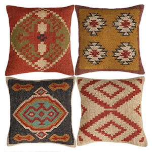 Handwoven Wool Jute Cushion Cover Set: Rustic Home Decor (18x18 Inches)