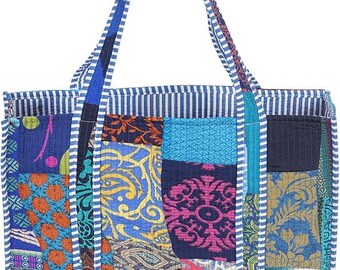 Hand-block Printed Cotton Quilted Tote Bag | Boho Patchwork Shoulder Shopping Bag