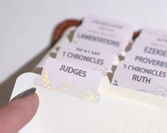 Glistening Flowers - Holographic Foil Bible Tabs - Bible Journaling - Laminated - Minimal - Old & New Testament - Catholic - Apocrypha