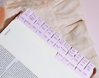 Mini Lavender Tea - Embossed Gold Foil Bible Tabs - Standard & Catholic/Apocrypha Tabs - Bible Journaling - Self-Adhesive - Laminated