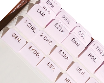Mini Blushing Pink Gold Foil Bible Tabs - Embossed - Standard & Catholic/Apocrypha Tabs - Bible Journaling - Self-Adhesive - Laminated