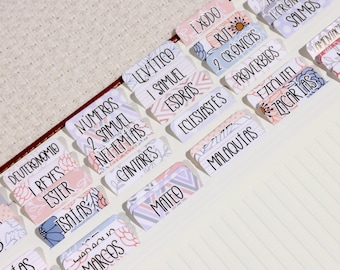 Spanish - Graceful Gold Foil Bible Tabs - Standard & Catholic Bibles - Bible Journaling - Bible Accessories - Self-Adhesive - Laminated