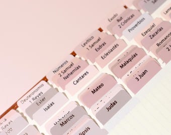 Spanish - Elevated - Rose Gold Foil Bible Tabs - Standard & Catholic Bibles - Bible Journal - Bible Accessories - Self-Adhesive - Laminated