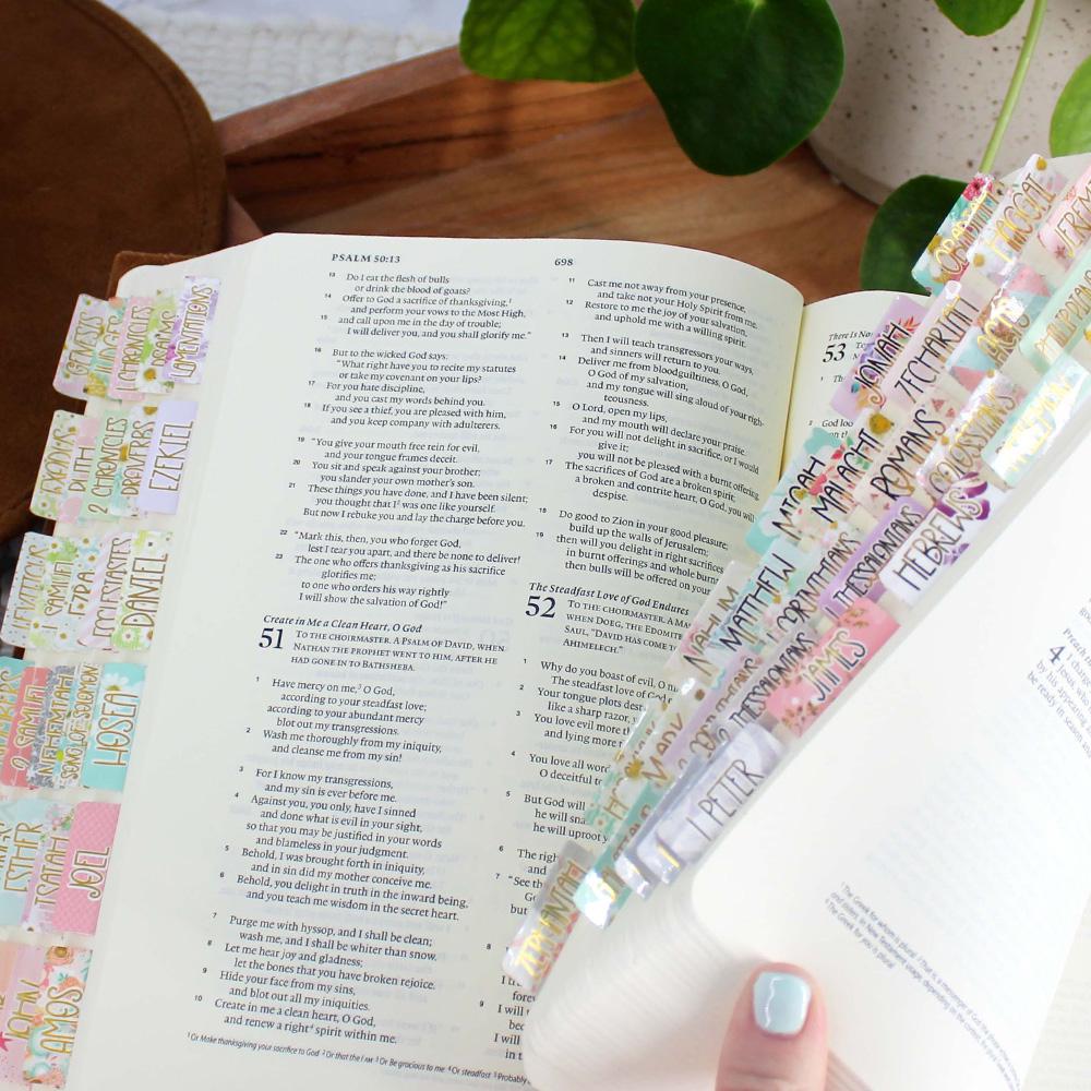Bloom With Grace - Gold Foil Bible Tabs - Bible Journaling - Bible Accessories - Self-Adhesive - Laminated - Catholic - Apocrypha