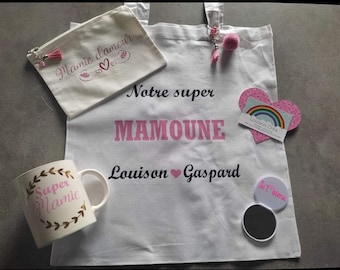 Cadeau fête des grands-mères Cabas Tôt bag personnalisé Mug Tasse personnalisée Trousse personnalisée  Cadeau Mamie