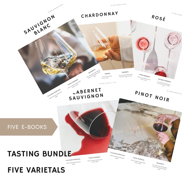 Wine and Food Pairing Guides - Tasting pack bundle - wine education - Sauvignon Blanc, Chardonnay, Rosé, Pinot Noir, Cabernet Sauvignonn