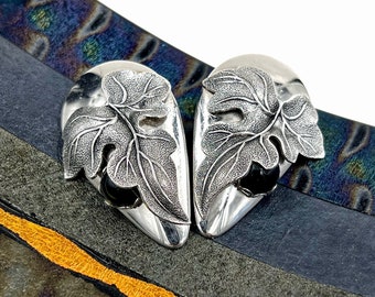 Vintage Whiting & Davis Silver Tone Leaf Clip On Earrings