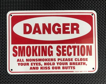 Vintage "Danger Smoking Section" Metal Sign, Funny Bar Decor (10" x 7")
