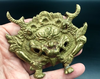 Vintage Brass Cheppu Belt Buckle: Himalayan Mythical Creature