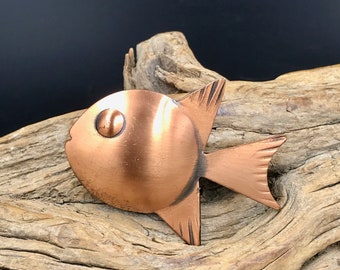 Mid-Century Modern Copper Puffer Fish Brooch: Rebajes Style