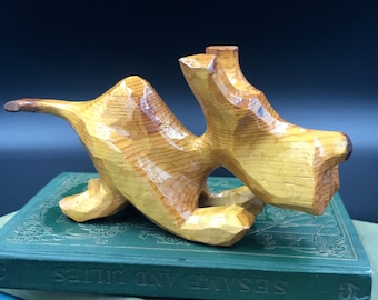 Vintage Folk Art Hand Carved Wood Scottish Terrier Figurine Signed "RAE"