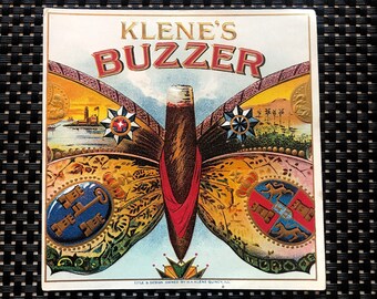 1920s Klene's Buzzer Cigar Label, Embossed Butterfly Graphic