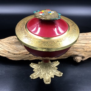 VTG Made in Israel Tamar Brass Lidded Footed Bowl, Israeli Tamar SAFED Pedestal Bowl, Vintage Souvenir of Safed, Israel Souvenir, Judaica