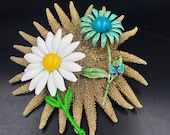 VTG 1970s Lot of 2 BIG Enamel Flower Brooches - One Made By Weiss - Big Daisy Enamel Flower Brooch
