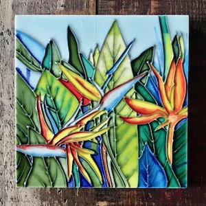 Vintage Bird of Paradise Ceramic Art Tile: En Vogue Decorative Trivet (6&quot; x 6&quot;)