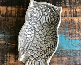 Vintage Pewter Owl Trinket Dish, Jewelry Ring Holder, 6.75" x 4"
