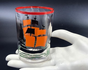 1930s Art Deco Orange & Black Ship Glass - Mount Clemens Mayflower Style