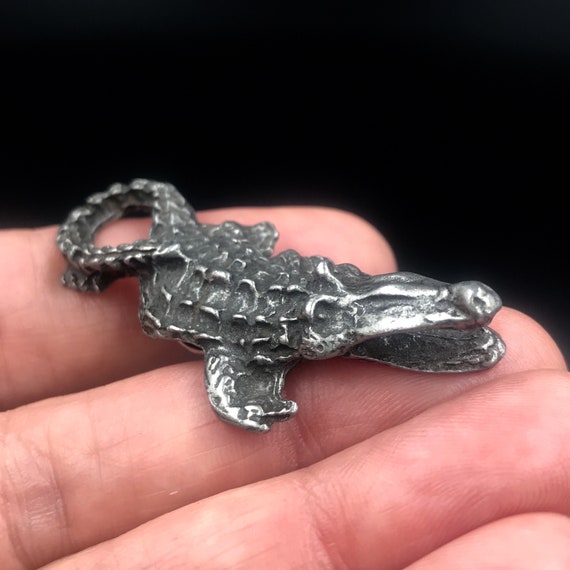 Vtg Pewter Alligator Crocodile Brooch Pin, Pewter… - image 8