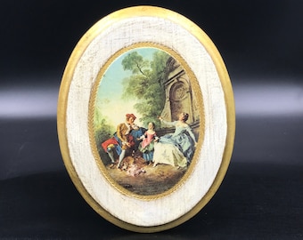 Vintage Florentine Italy Wall Plaque: Gilded Wood Oval Decor