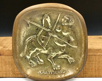 Vintage Brass Sagittarius Zodiac Ashtray - Sarreid Ltd. - Mid-Century Decor