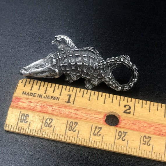 Vtg Pewter Alligator Crocodile Brooch Pin, Pewter… - image 9