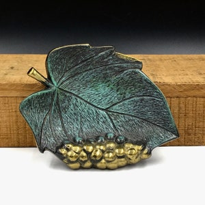 Vintage Verdigris Grape Leaf Dish: Bronze Brass Ring Dish, Made in Israel