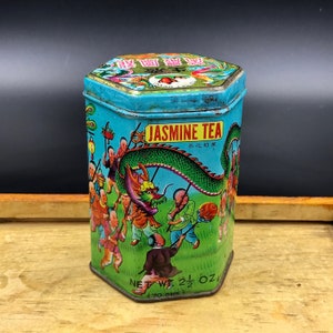 Vintage Kwong Sang Jasmine Tea Tin: Phoenix & Dragon Graphics, Hong Kong