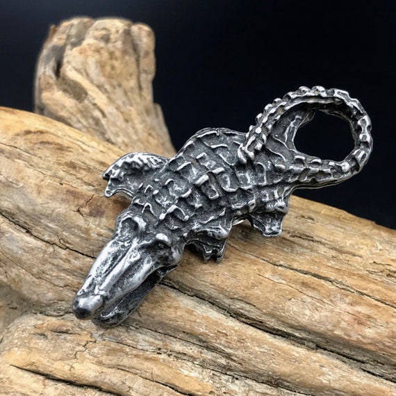 Vtg Pewter Alligator Crocodile Brooch Pin, Pewter… - image 3