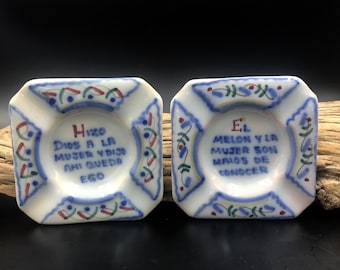 Vintage Spanish Figas Pottery Ashtrays: Proverbs & Sayings